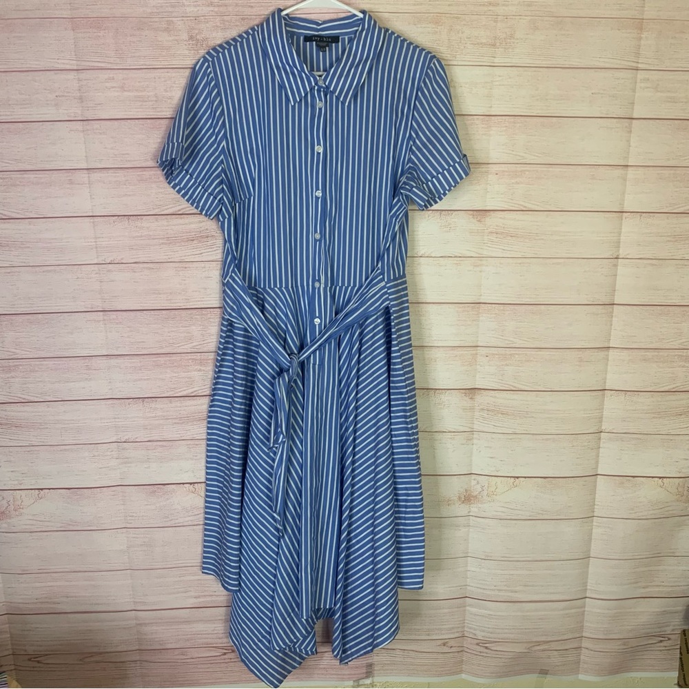 Ivy + Blu Striped Collared‎ Handkerchief Belted Dress Size 16